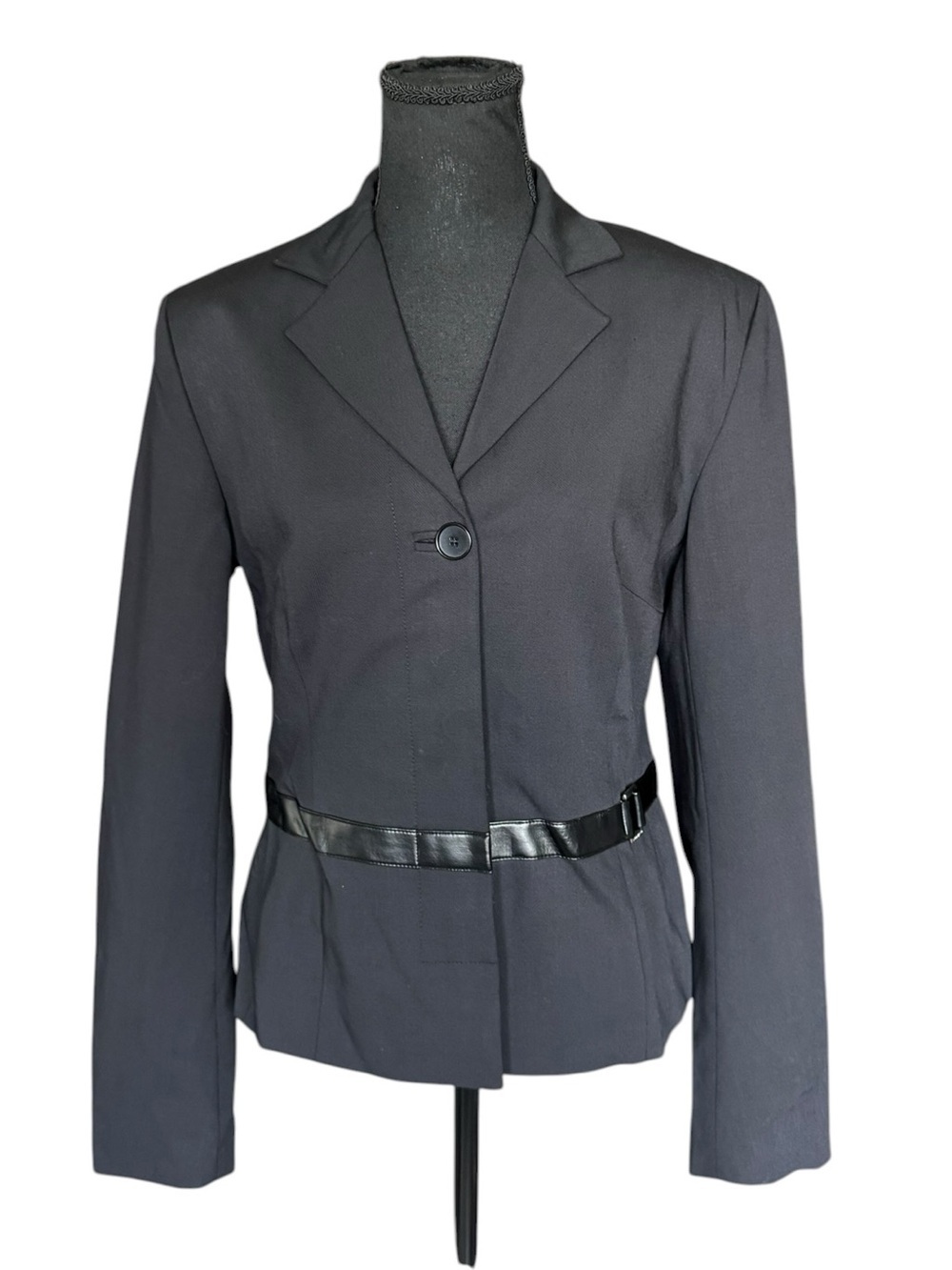 Karen Millen Belted Wool Blend Blazer Jacket Black UK 12 Office Quiet Luxury X89